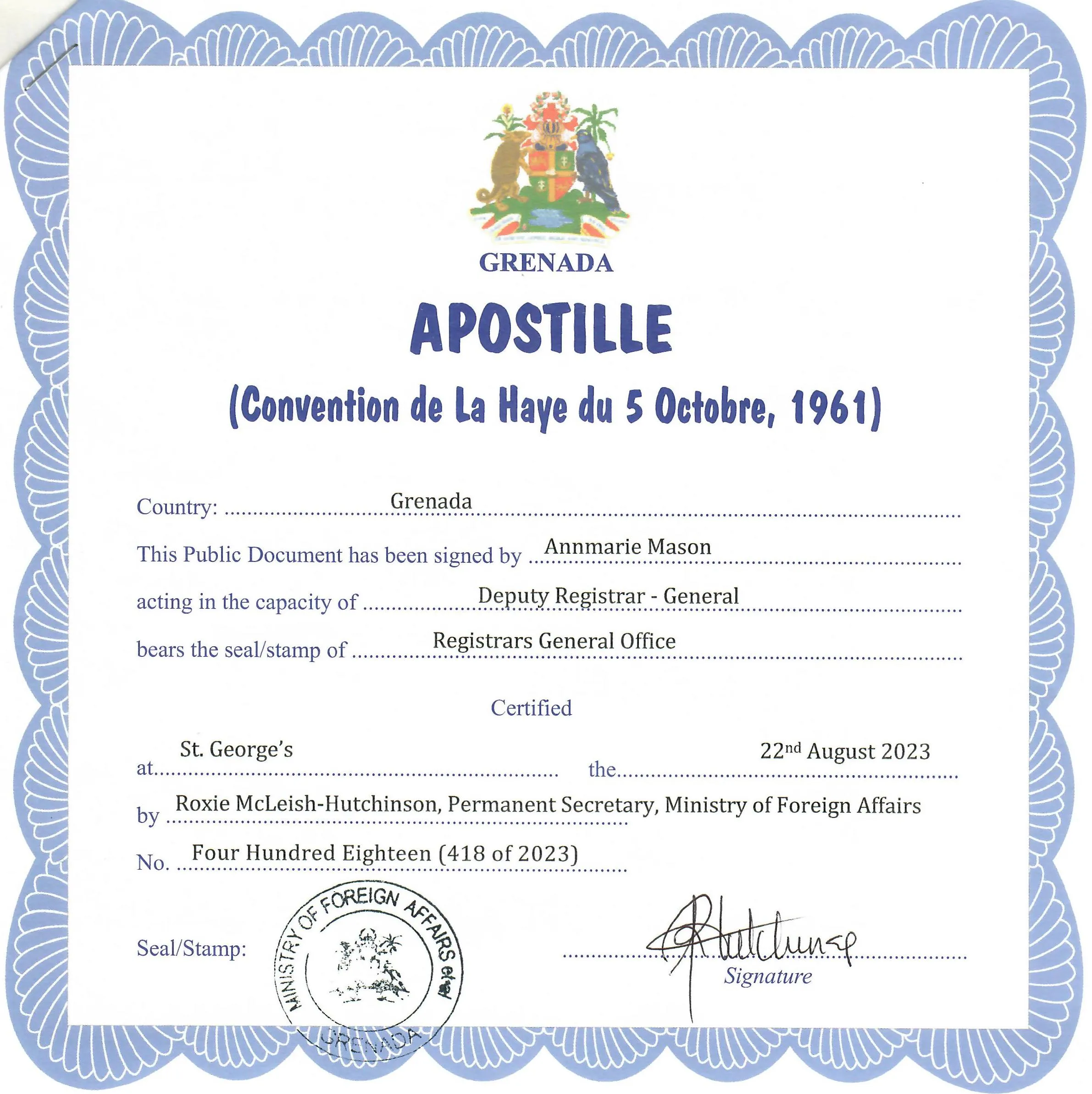 Apostille aus Grenada