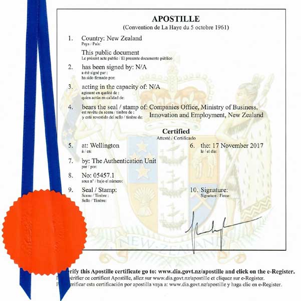 Apostille aus Neuseeland