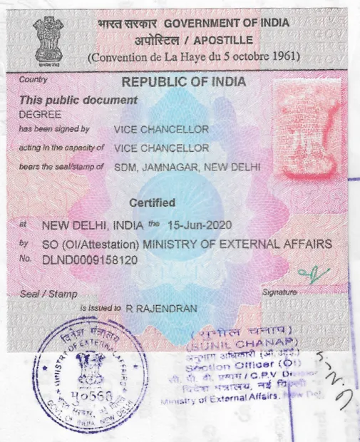 Apostille aus Indien Apostille aus Indien