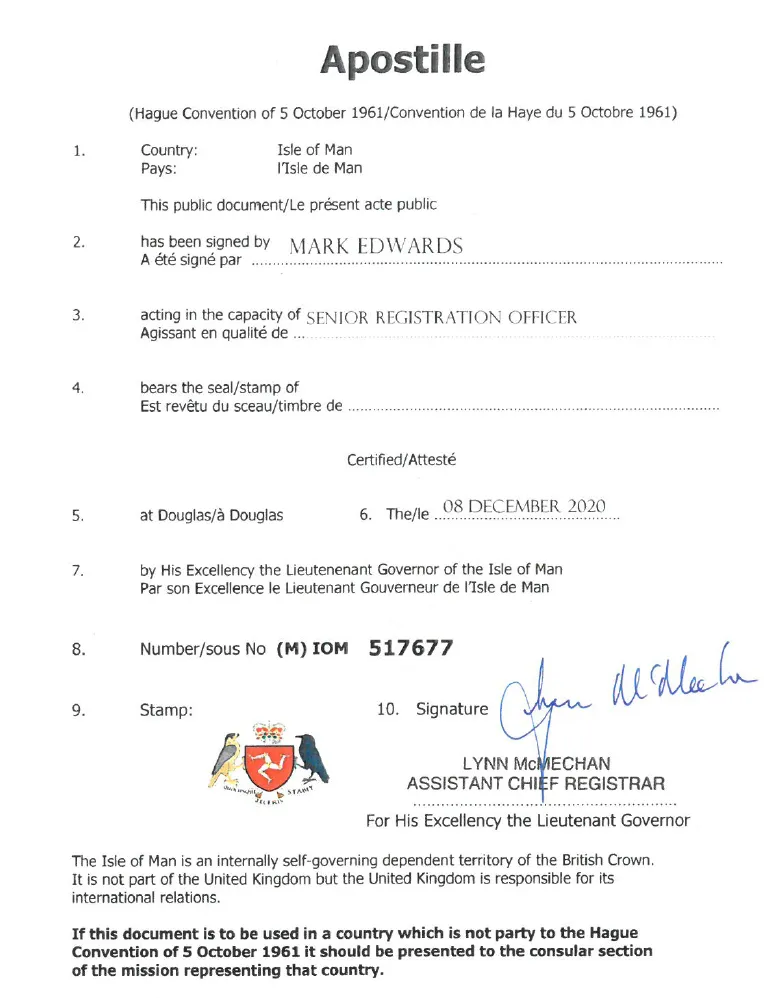 Apostille aus Isle of Man