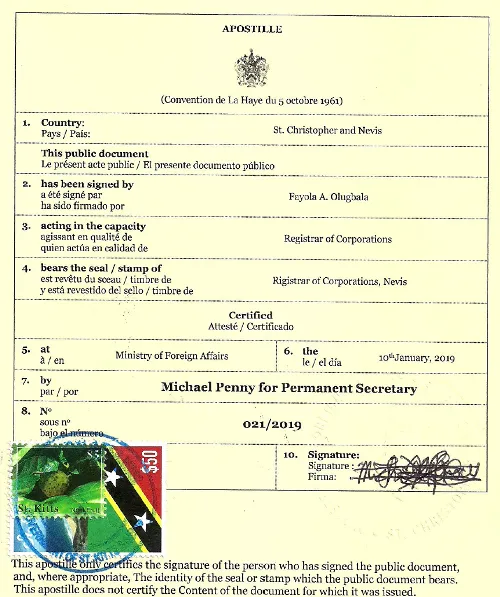 Apostille von St. Kitts und Nevis Apostille von St. Kitts und Nevis