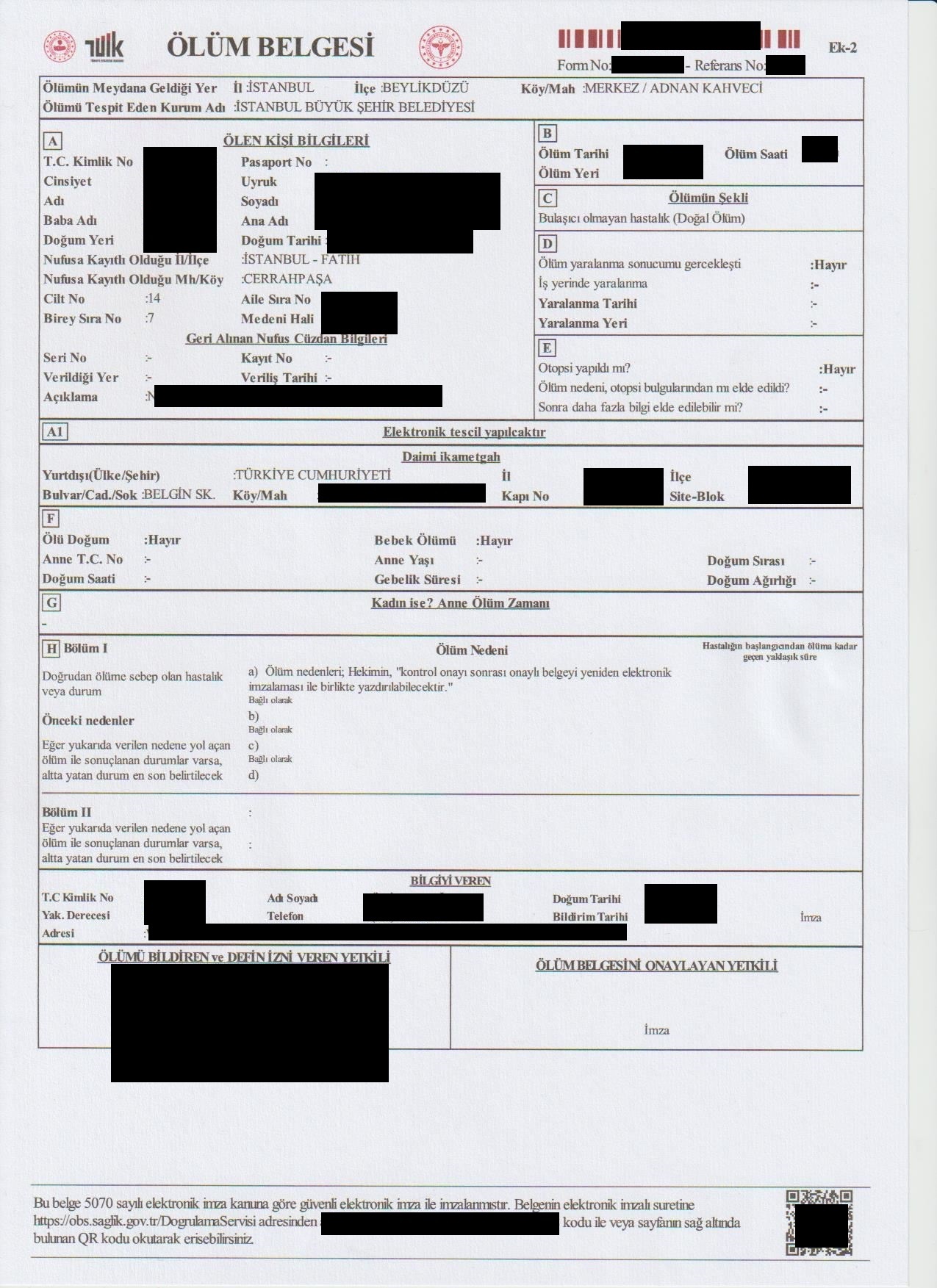 Sterbeurkunde in der Türkei