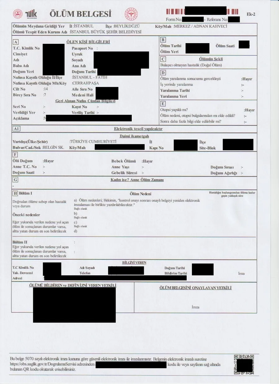 Sterbeurkunde in der Türkei Sterbeurkunde in der Türkei