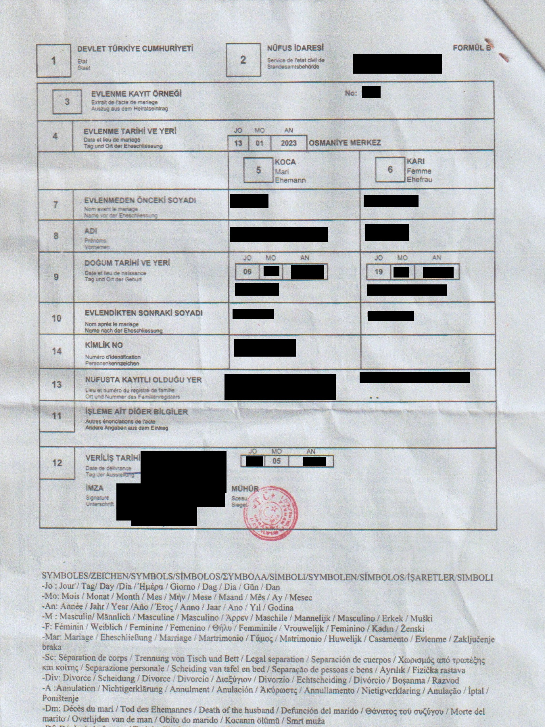 Heiratsurkunde in der Türkei