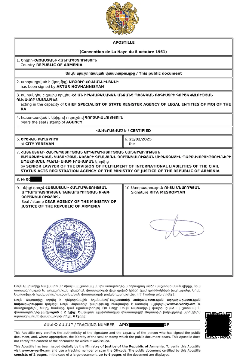 Apostille in Armenien