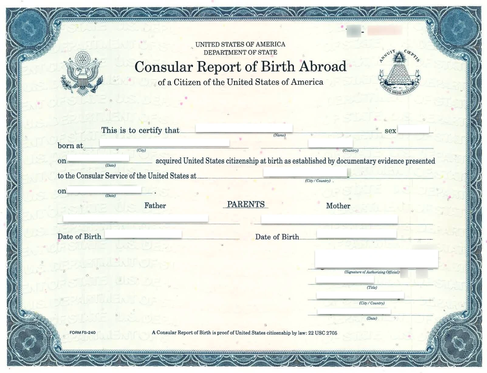 Consular Report of Birth Abroad aus den USA