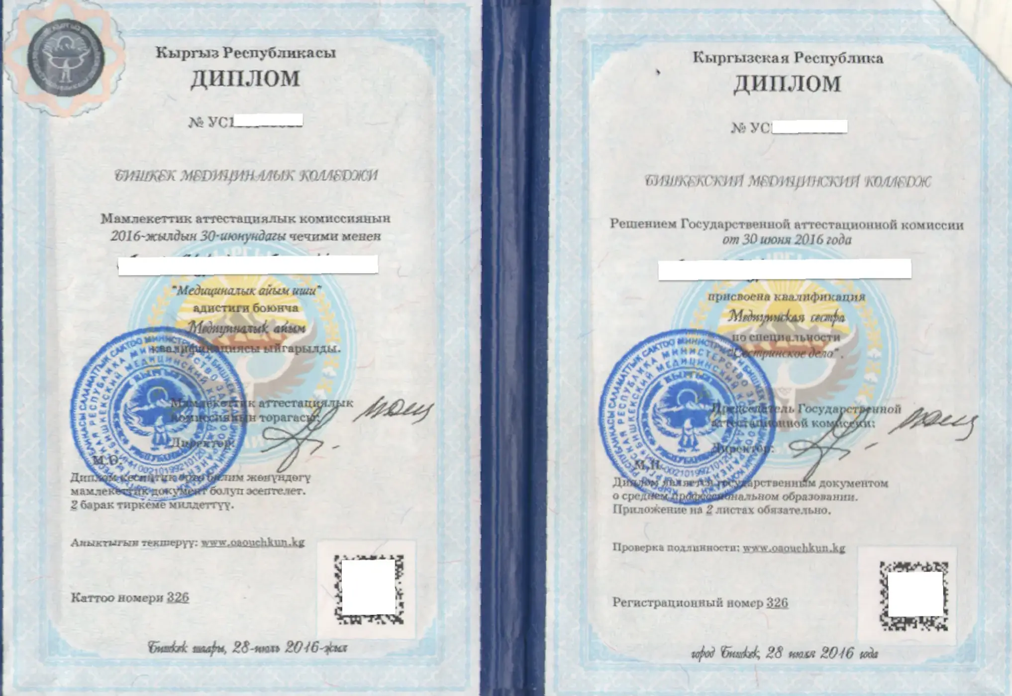 Muster eines in Kirgisistan ausgestellten Diploms