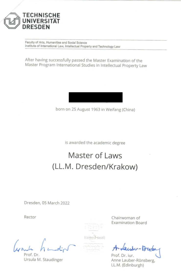 Muster einer Apostille auf einem deutschen Diplom