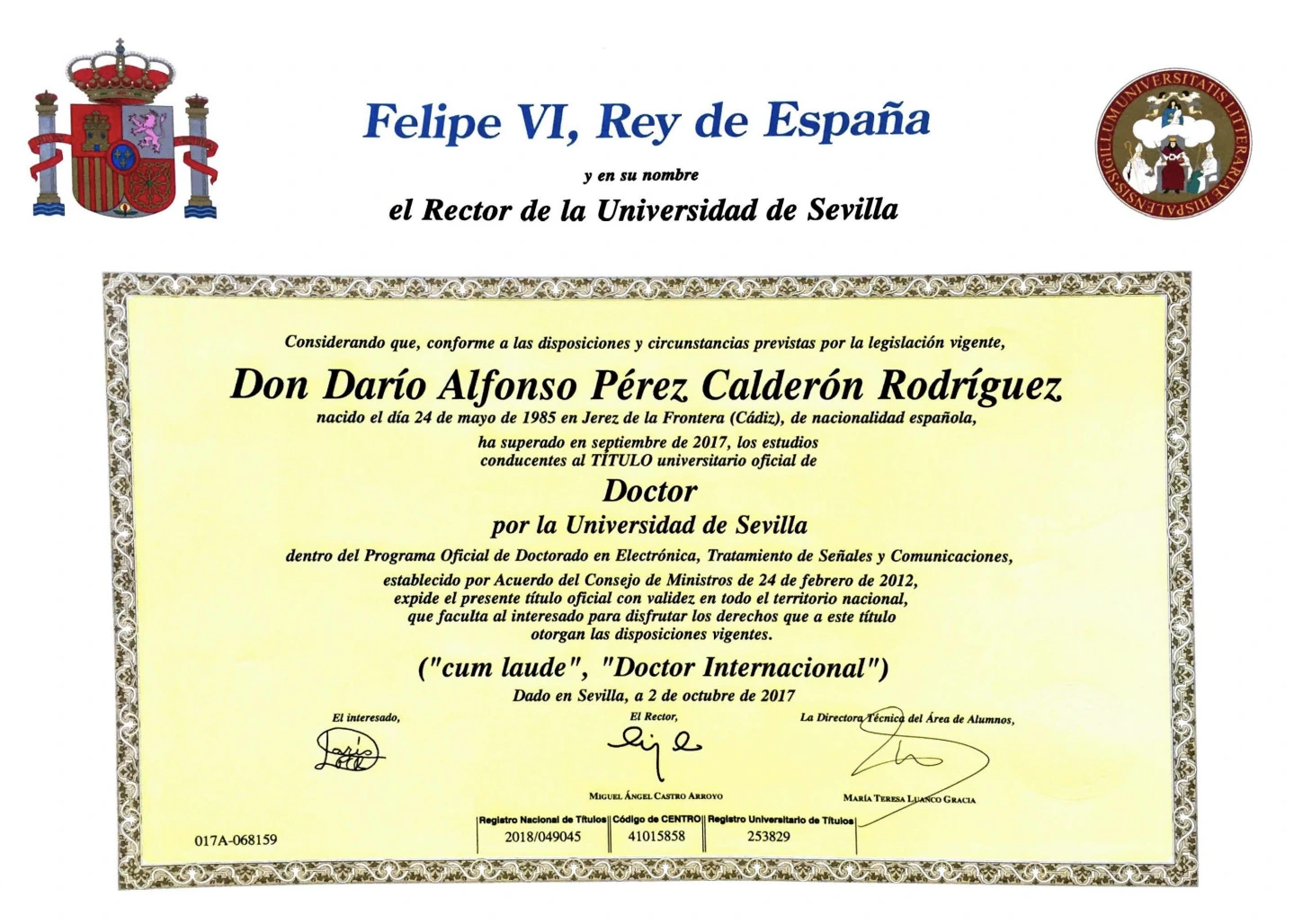 Muster eines spanischen Diploms