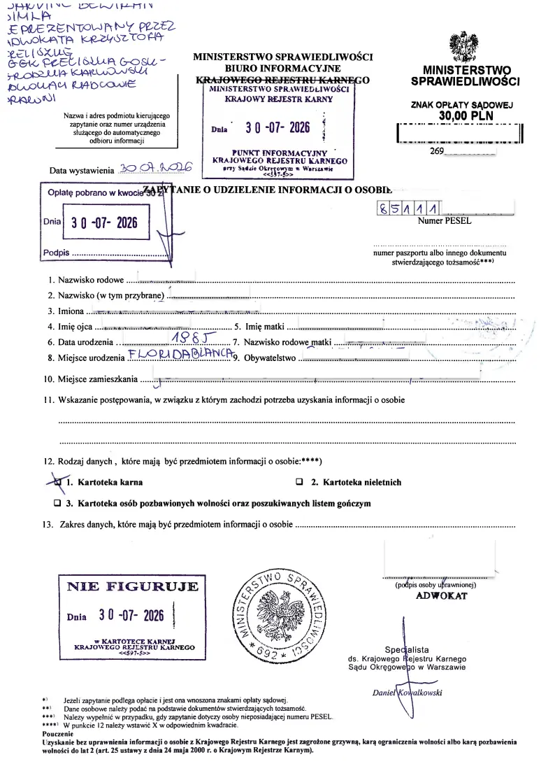 Führungszeugnis in Polen Führungszeugnis in Polen