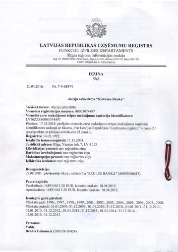 Handelsregisterauszug aus Lettland